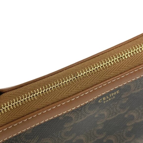Auth CELINE Clutch with Chain 10E382CBX.04LU Black Dark Brown Triomphe Canvas - - Picture 15 of 16